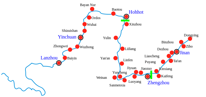 Major cities along the Yellow River