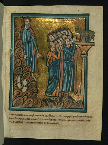 William de Brailes - The Israelites Worship the Golden Calf and Moses Breaks the Tablets (Exodus 32 -1-19) - Walters W10613R - Full Page.jpg