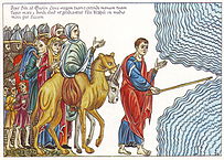 Hortus Deliciarum, Moses führt das Volk Israel durch das Rote Meer.JPG