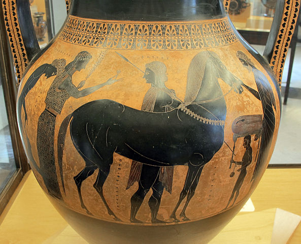 Exekias, anfora con achille e aiace che giocano a dai, castore e polluce, da vulci, 540-30 ac ca. 05.JPG