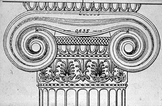east porch, drawing of capital